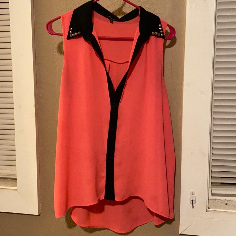 Hot pink studded collar blouse